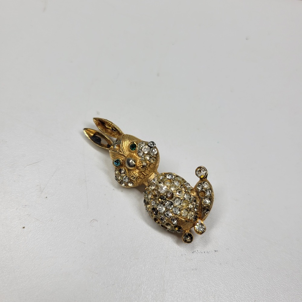 Vtg Alice Caviness Bunny Rabbit Pin Rare Rhinestone Brooch Easter Spring Signed - Picture 3 of 15